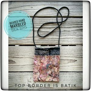 Beaded Hand Marbled Bag with Batik Border